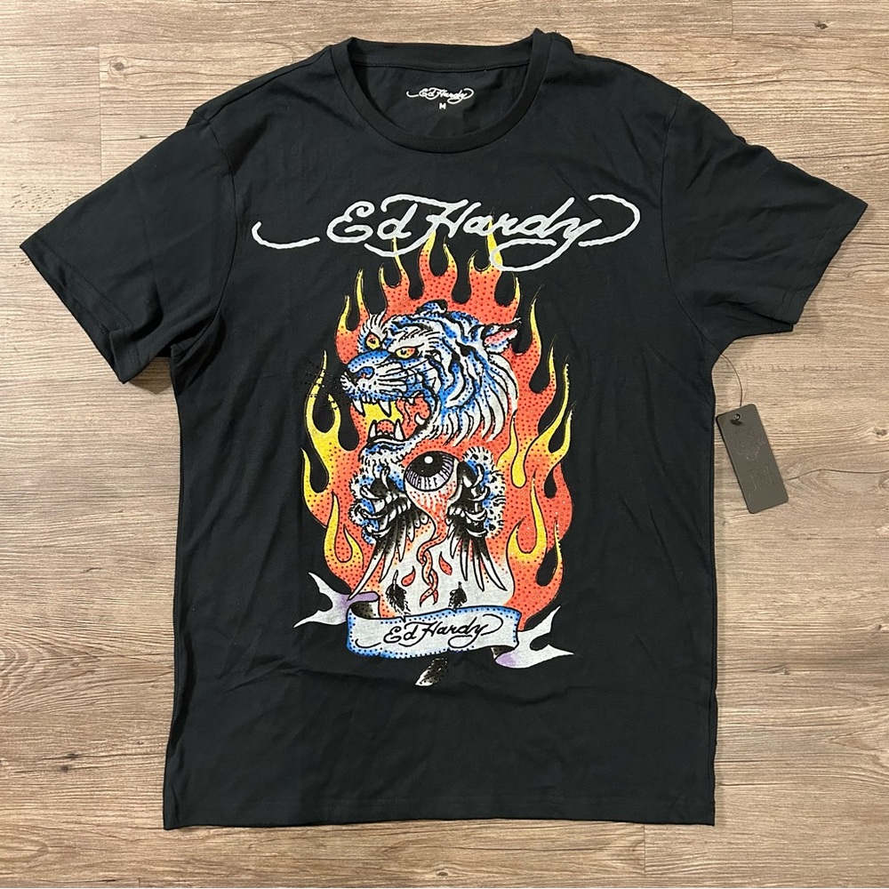 Ed Hardy Light My Fire Rhinestone Tee Shirt